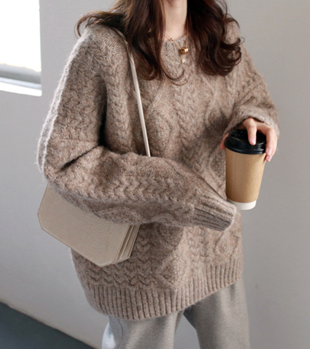 Khaki Chunky Cable Knit Sweater
