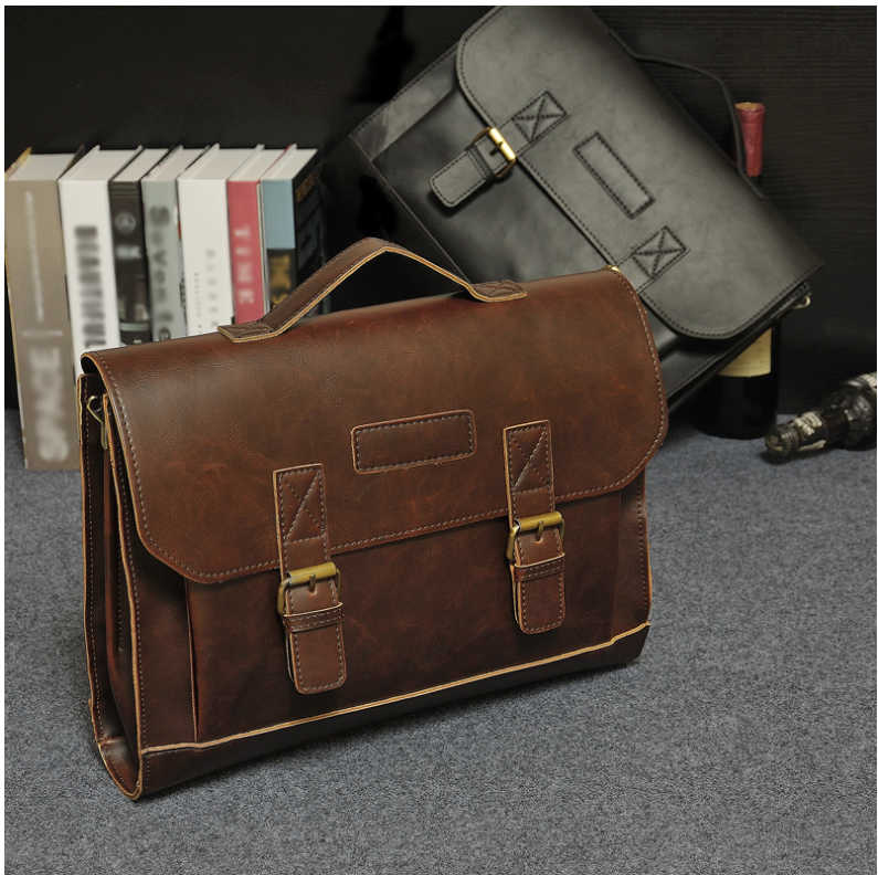 Bolso de Mano de Cuero Crazy Horse - Negro