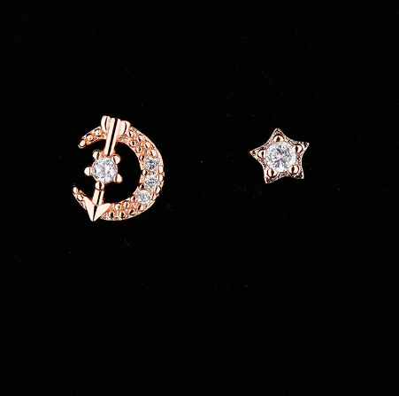 Silver Moon Heart Asymmetrical Earrings