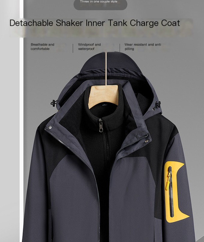 Three-in-one Removable Liner With Velvet Thickening Windproof Waterproof Jacket