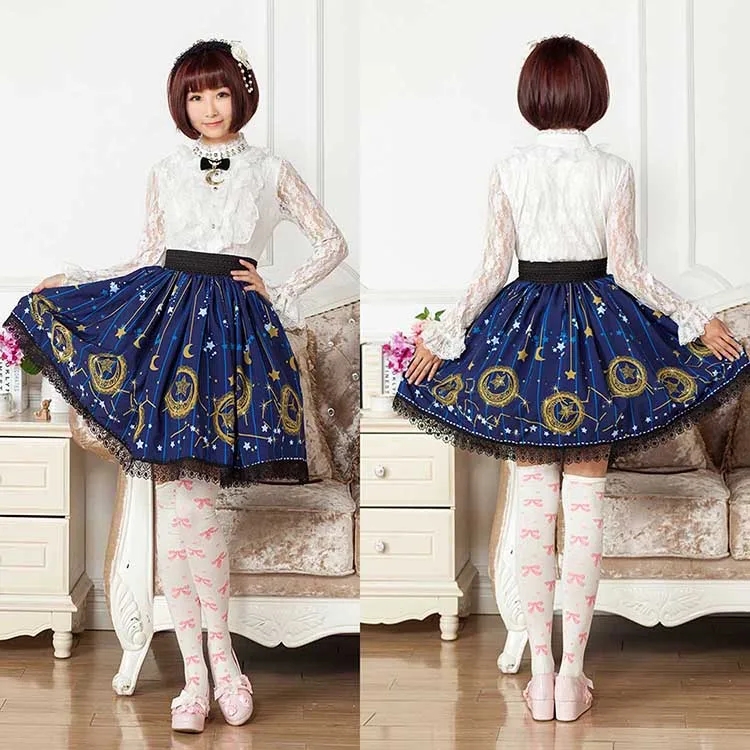 Mori Girl Blue Skater Skirt - Image 7