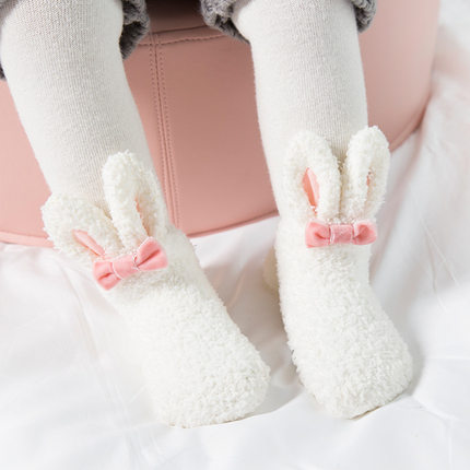Coral Fleece Cute Little White Rabbit Girls In Tube Socks image