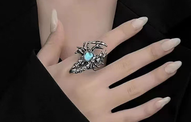 Close-up of New Moonstone Scorpion Open Ring