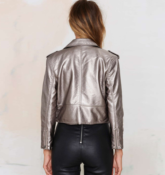 Detail of the Shiny Leather Motorcycle Jacket