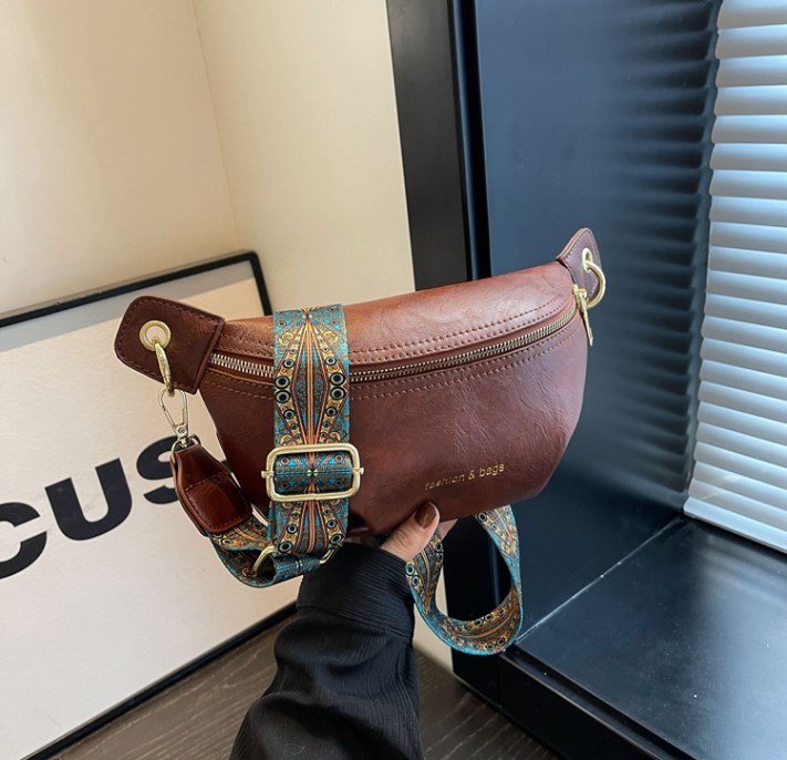 Leather Pouch with Printed Strap