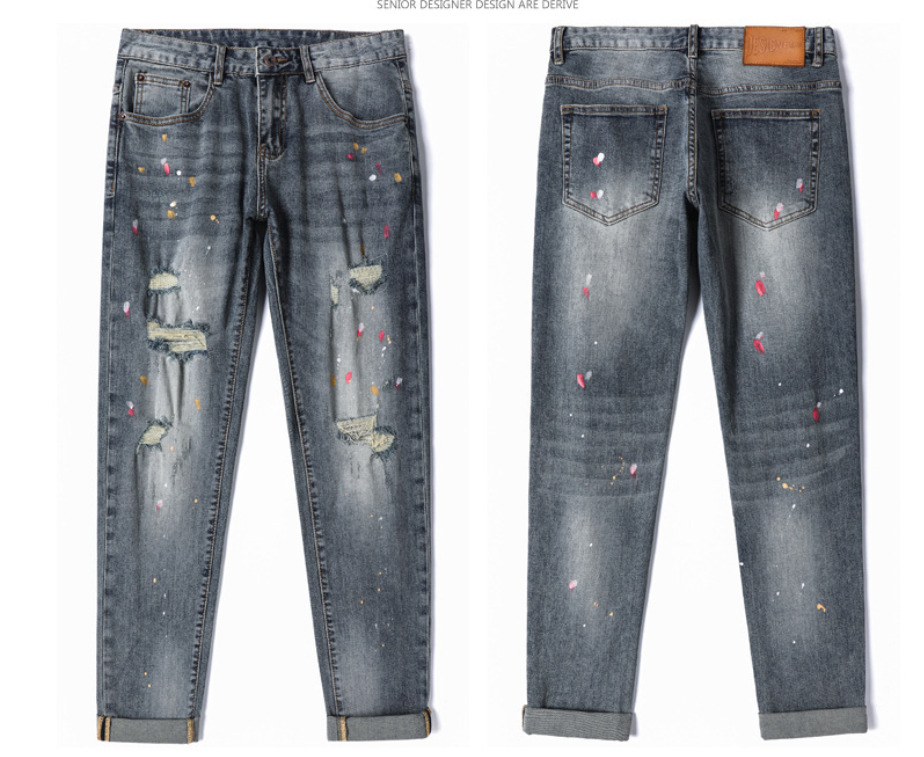 Colored Ink Graffiti Ripped Slim Stretch Jeans 2