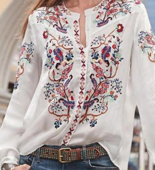 Bohemian V-neck Long Sleeve Shirt
