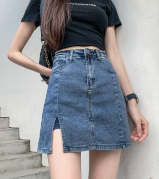 Fashion Ladies Simple Irregular Denim Skirt Image 4