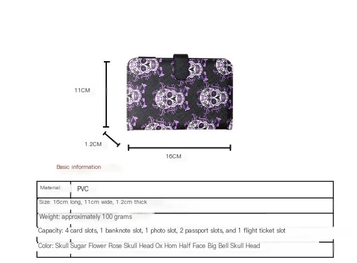 Women's Long Wallet with Colorful Skull Design