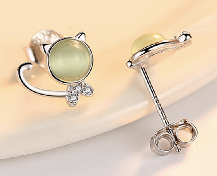 Light Green Cat Eye Stone Earrings