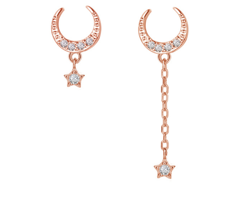 Moon Tassel White Gold Earrings