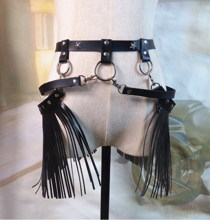 Punk Fringed Waist Belt in Black