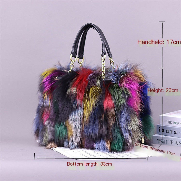 Fashion Handbag Fox Fur With Cowhide - Main Image
