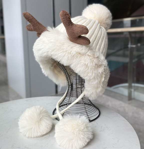 Thickened Warm Antler Scarf Hat 2