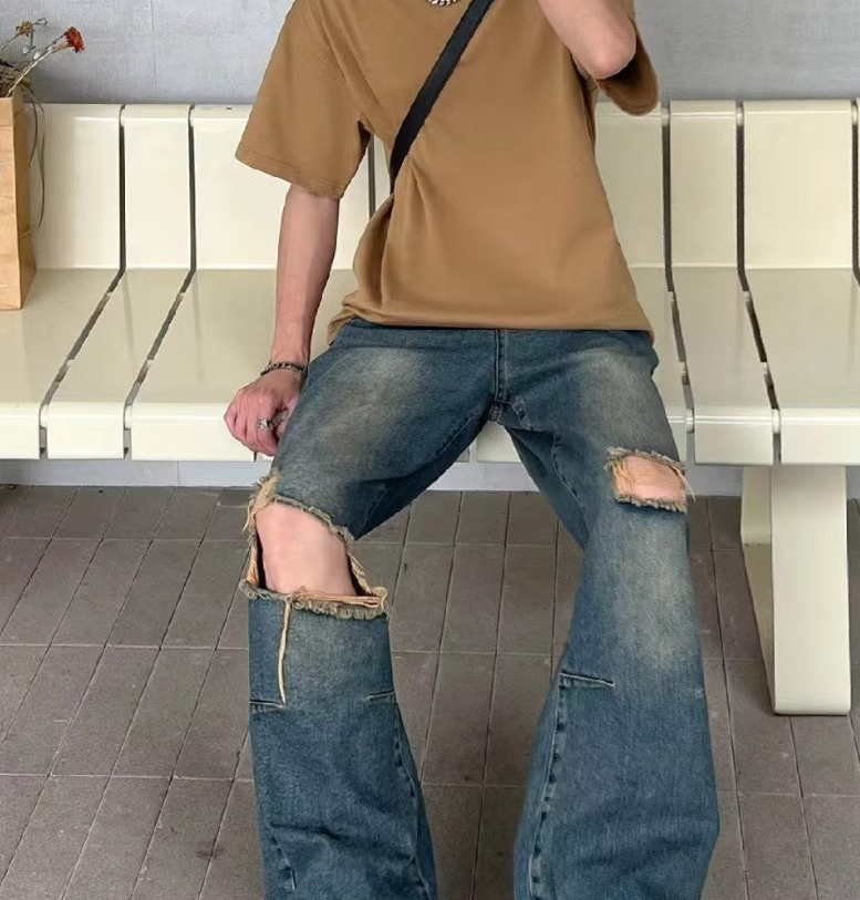 Men's Distressed Washed Ripped Jeans - Image 3