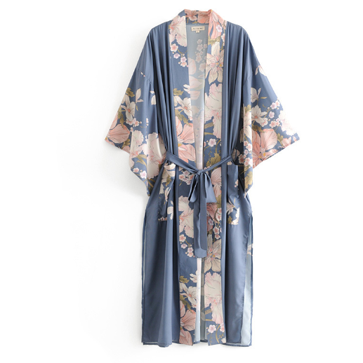 Peacock Floral Printed Kimono Coat - Image 1