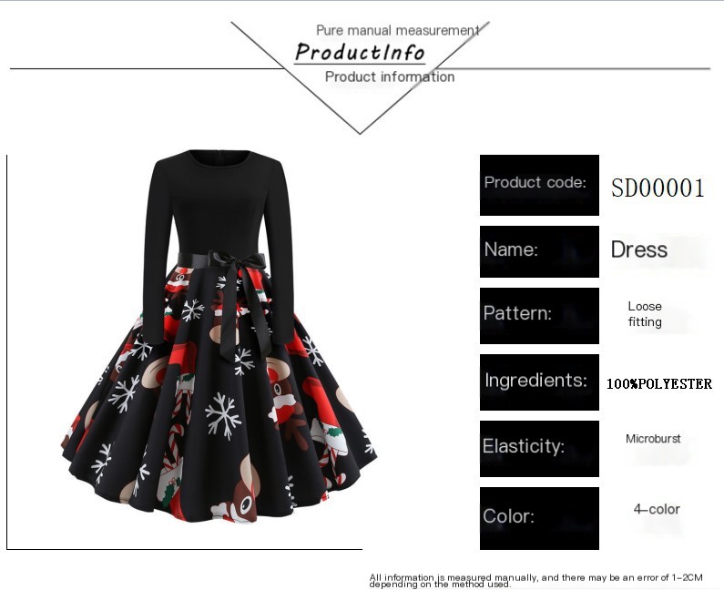 Retro Christmas Printed Dress Image 1