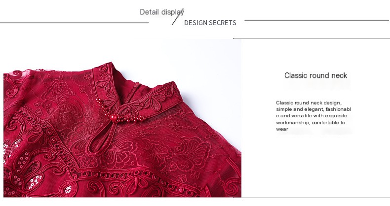 Shenzhen high-end middle-aged fashion women's dress for cocktail party New plus size red dress long sleeve popular