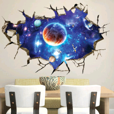 3D Break Wall Space Planet Wall Sticker