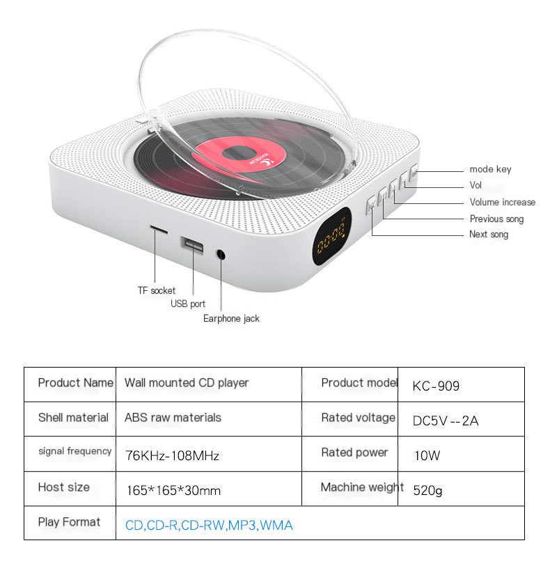 Home Wall-Mounted CD Bluetooth Speaker