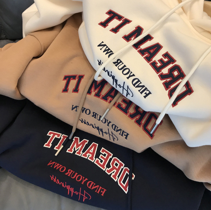 All-match Letter Print Hooded Pullover Sweater Coat Image 5