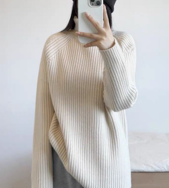 High-neck sweater in White