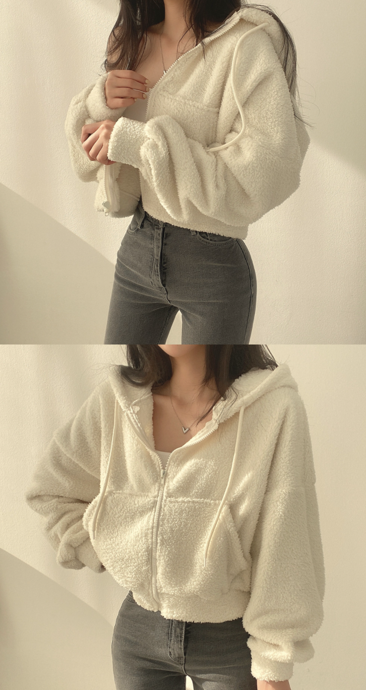 Academy Retro Solid Lamb Wool Casual Jacket Top - Hooded Collar