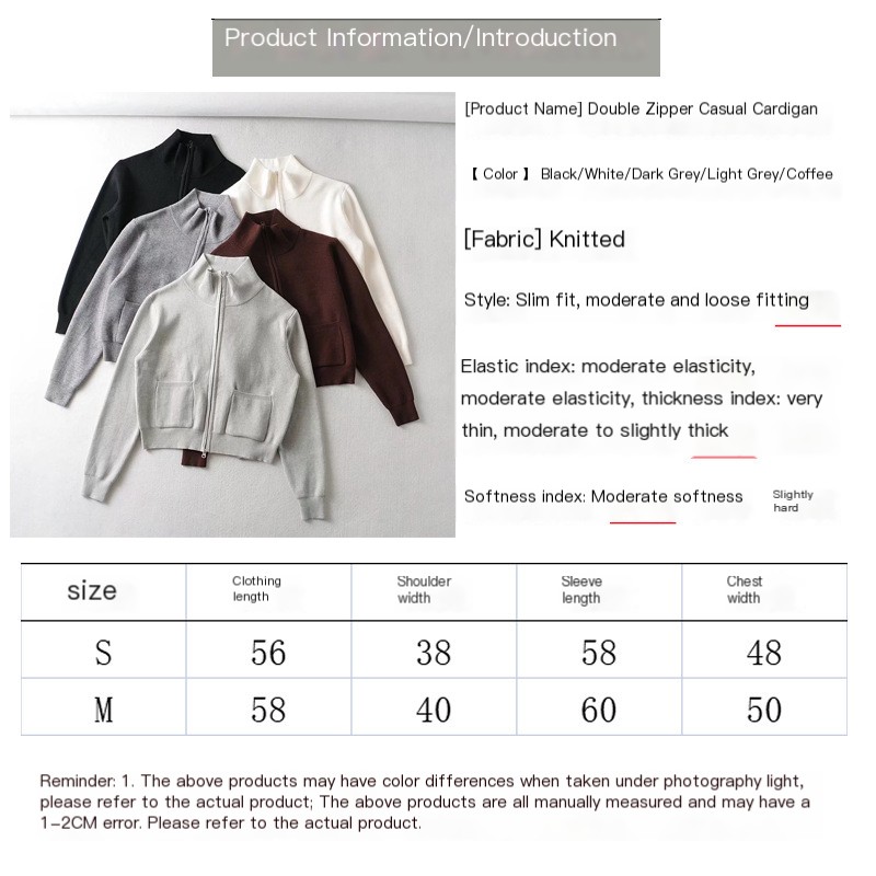 Women's New Lapel Double Zip Turtleneck Knitted Sweater Coat