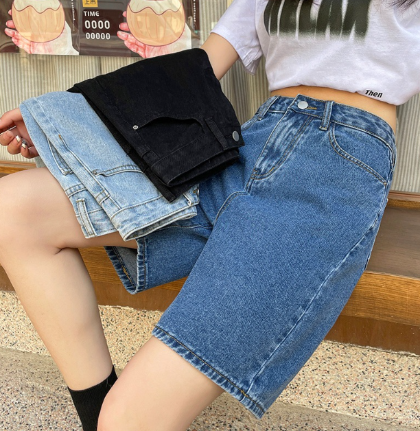 High Waisted Denim Shorts - Side View