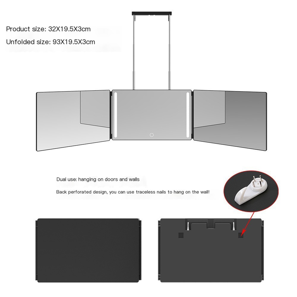 Folding Three-Sided Mirror