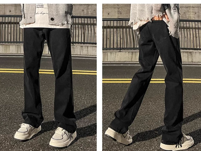 Washed Distressed Fit Straight-leg Jeans