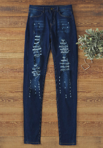 Blue Ripped Skinny Jeans - Side View