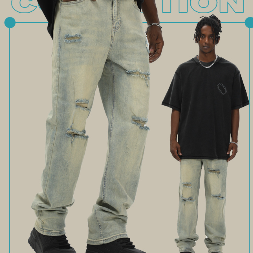 Men's Vintage Wash Yellow Mud Pull Up Pants Image 1