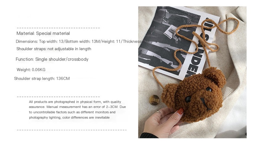 Plush One Shoulder Cartoon Bear Head Crossbody Bag