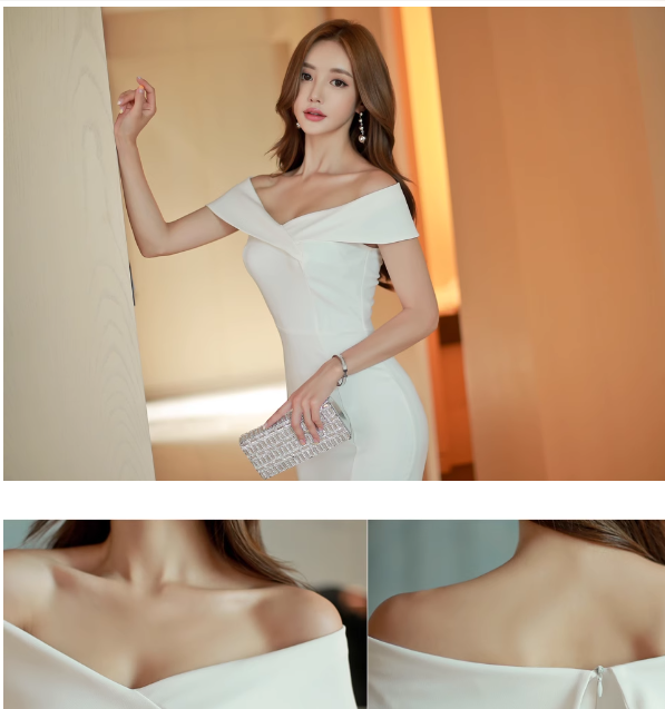 White V-Neck Bodycon Dress Image 8