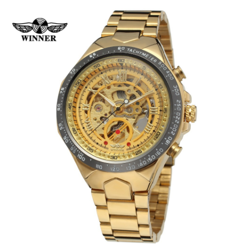 Mechanisch herenhorloge - Gouden schelp met gouden wijzerplaat