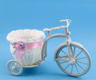 Small Rattan-Style Plastic Flower Cart - Pink