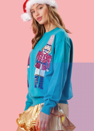 Women's Round Neck Loose Christmas Sequined Sweater 2