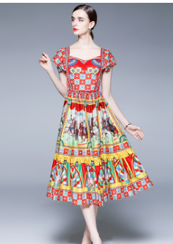 Flying Sleeve Warrior Print Cotton Dress Image 4
