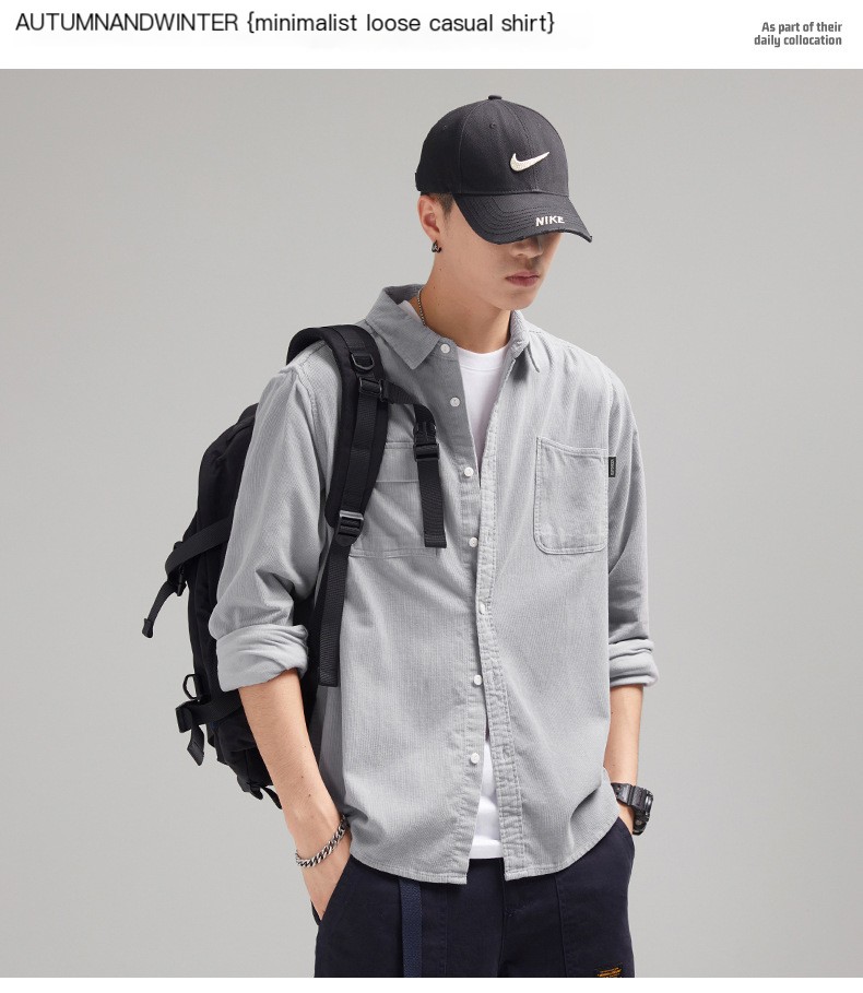 LKTM Men's Corduroy Shirt - Light Gray