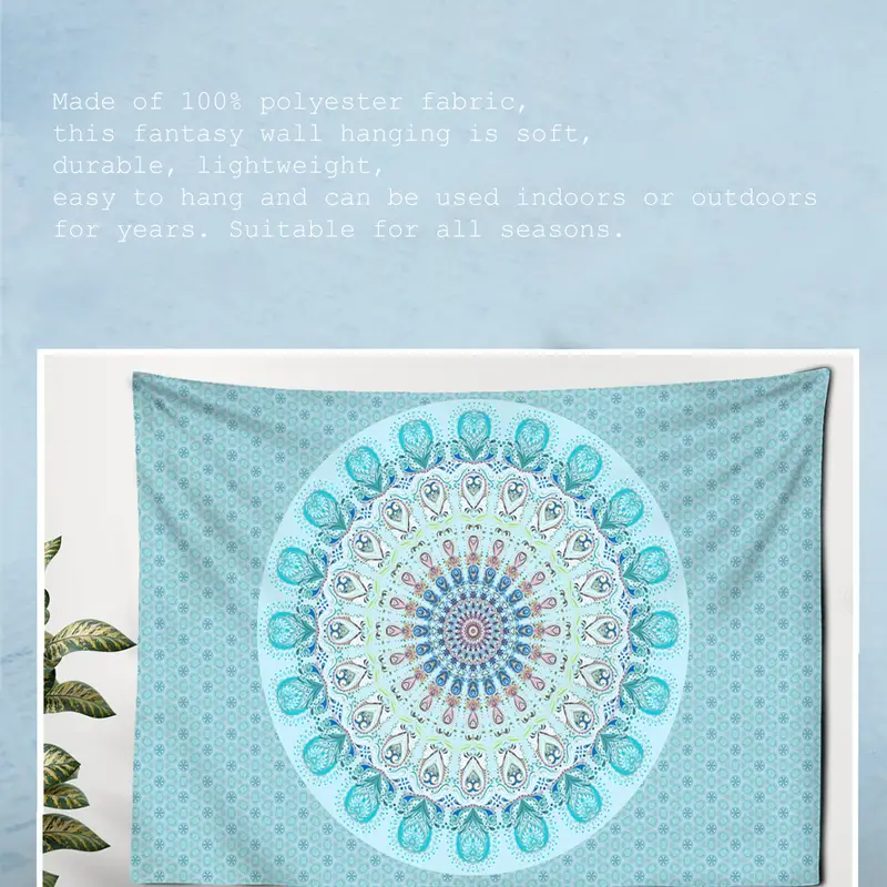 1pc, Blue Mandala Tapestry Wall Hanging, Wall Decoration, Room Decoration, Free Installation Package image