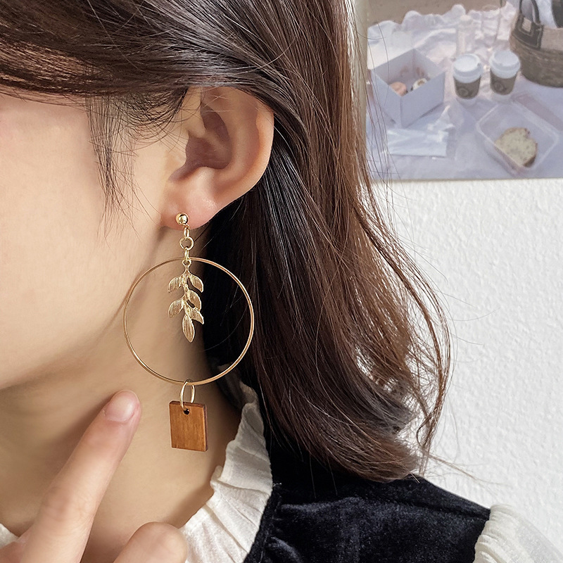 Wooden Leaf Earrings Image 1