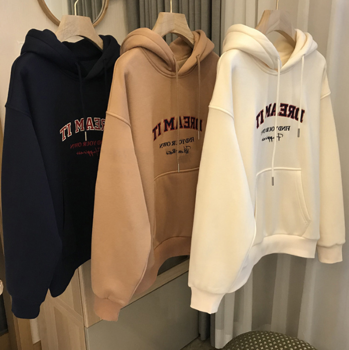 All-match Letter Print Hooded Pullover Sweater Coat Image 6