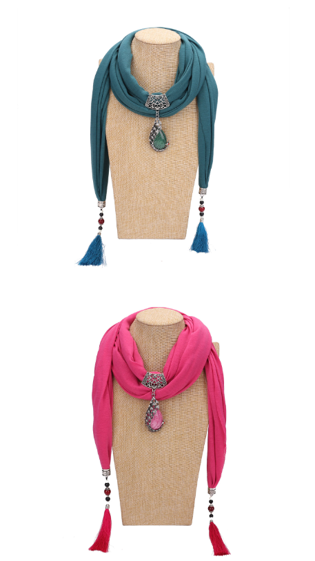 New Ceramic Beads Tassel Peacock Stone Pendant Scarf For Women Charm Boho Fashion Jewelry