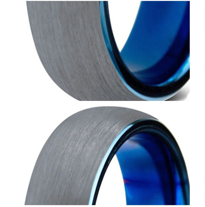 Brushed Tungsten Inner Blue Inlay Ring