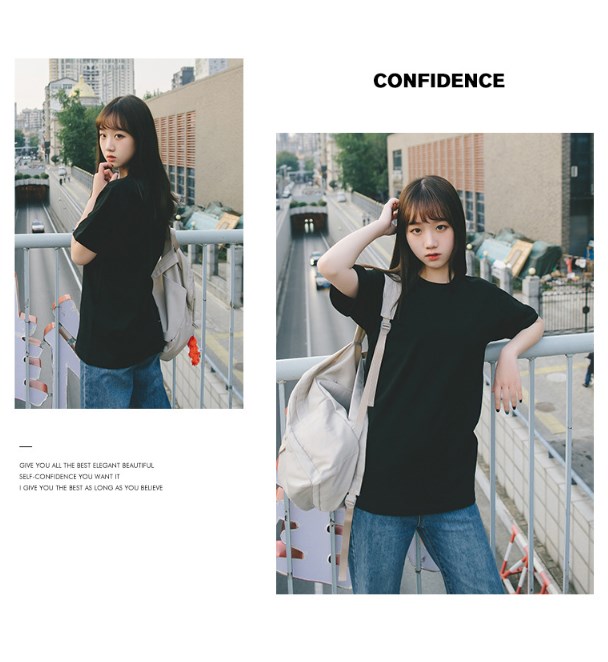 Loose plain coloured women's top round collar short sleeves T-shirt cotton dress wholesale.