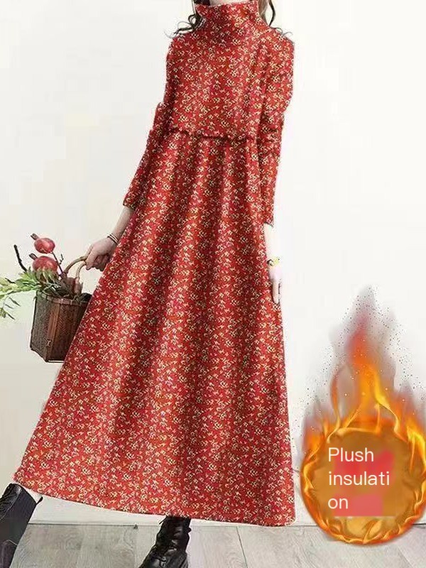 Retro Floral Turtleneck Dress 1