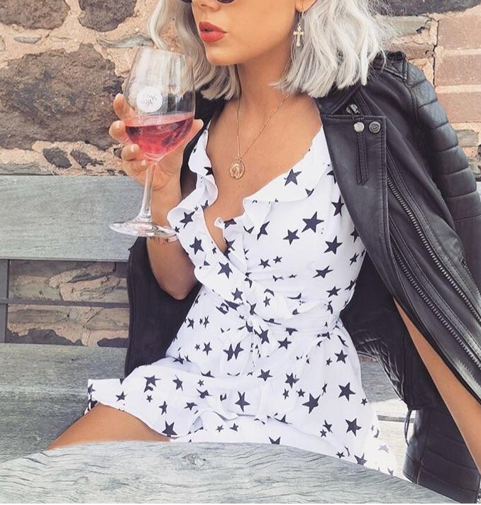 V-neck Ruffle Hem Polka Dot Dress 6