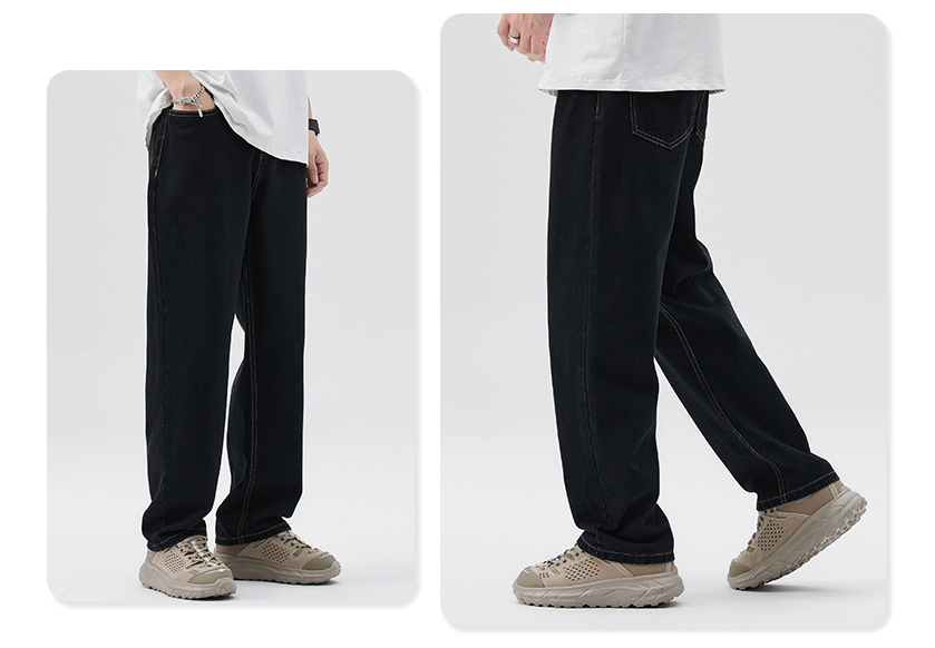 Men's Solid Color Washed Loose Jeans Image 4