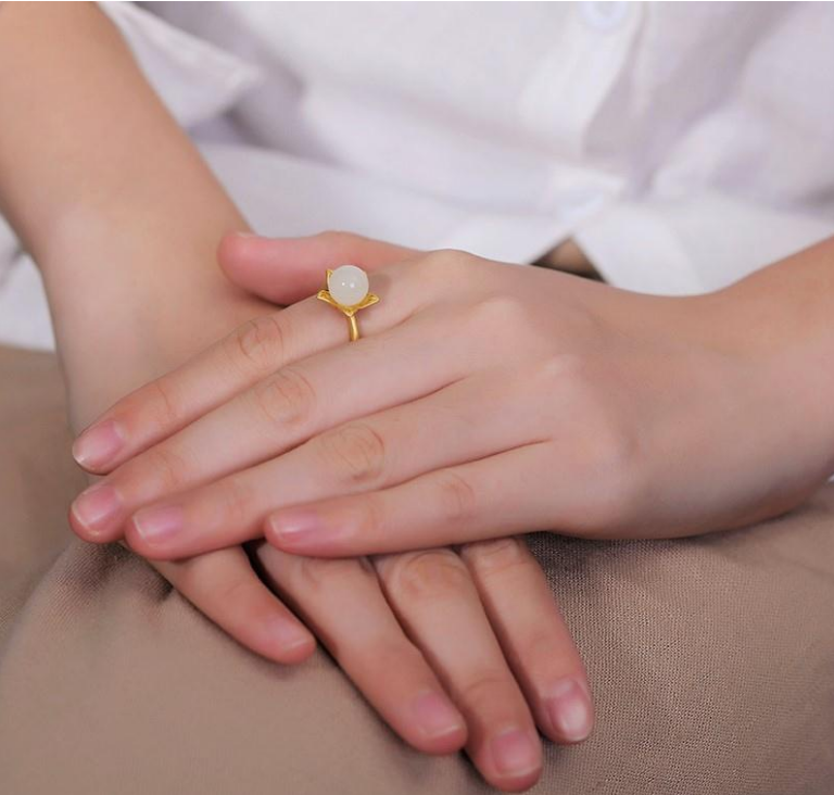 Natural Hetian Jade Qingyu Ring Image 1